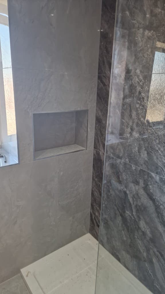 Shower wall niche detail in modern South Yorkshire bathroom