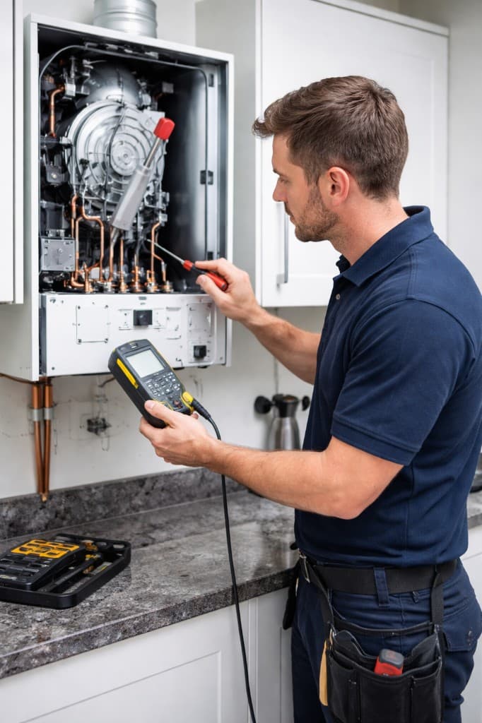 Annual combi boiler service for homeowner in Mexborough